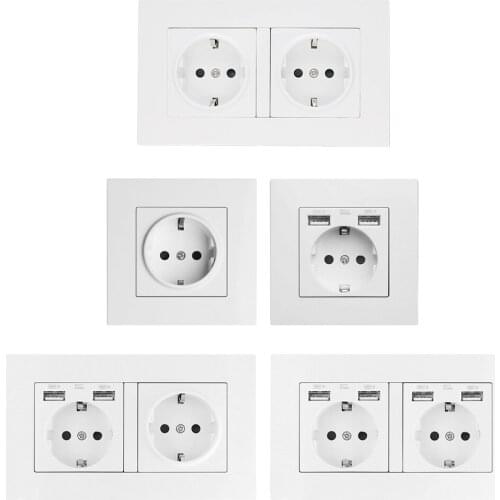 Home Double USB Ports Changer EU Power Socket ,16A white PC Panel 86x86mm Wall Socket Plug Socket Power Outlet Panel