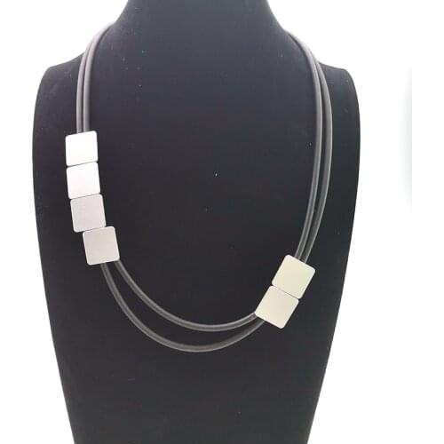 YD&YDBZ New Short Necklaces For Women Square Aluminum Sheet Pendant Necklace Bonemia Style Handmade Rubber Jewelry Collar Chains