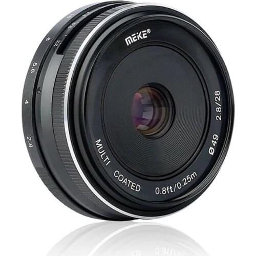 Meike 28mm f2.8 fixed manual focus lens for Canon EOS M Sony E Fuji Fujifilm X Olympus Panasonic M4/3 Mount Mirrorless