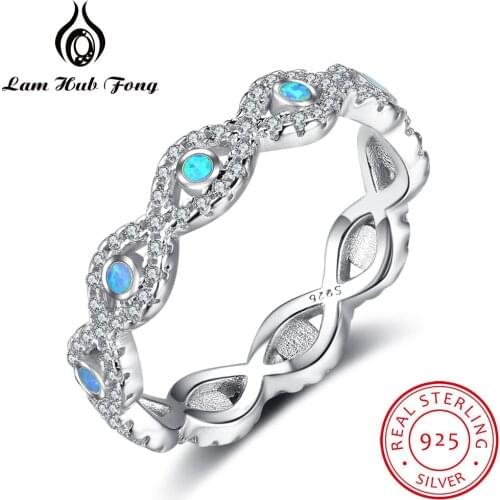 Genuine 925 Sterling Silver Blue Fire Opal Ring Infinity Eyes Rings Cubic Zirconia Ring Anniversary Gift (Lam Hub Fong RI102886)