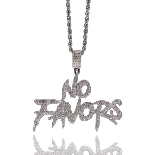 NO FAVORS Hip Hop Men Stainless Steel English Alphabet Zircon Pendant Necklace Crystal Miami Necklace Chain Hip Hop For Men