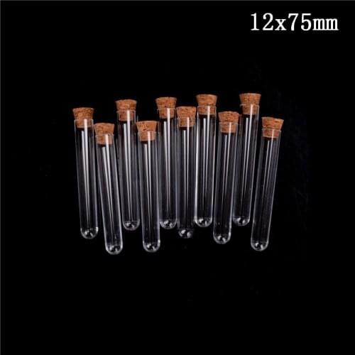 10 Pcs 12x75 mm Plastic Test Tube With Cork Lab Experiment Favor Gift Tube Refillable Bottle