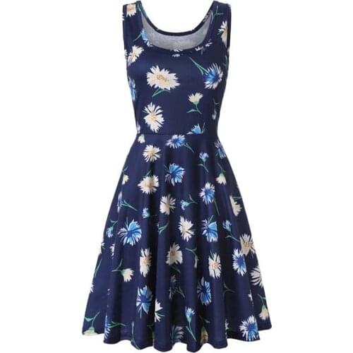 Summer Women New Sleeveless Spaghetti Strap Casual Elastic Waist Dandelion Print Ladies Bodycon Dress