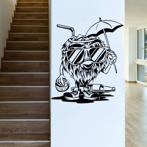 Beach Wall Sticker Funny Coconut Face Vinyl Decal Sunglasses Home Decor Cocktail Party Sticker Wine Bottle Umbrella Lifestyle