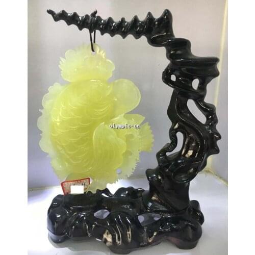 Natural Serpentine stone jade carved auspicious fish carp pendant statue