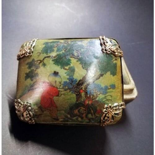 Elaborate Ancient Chinese old porcelain inlaid with silver edge hand-painted multicolor jewelry box