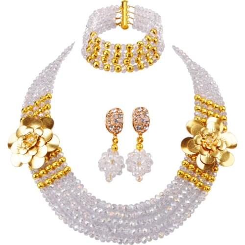 Transparent Clear AB African Beads Jewelry Set Crystal Nigerian Wedding Party Jewelry Sets 5LDH15