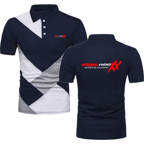 Polo Shirts Mens TShirt CBR 1100 SUPER BLACKBIRD XX Motorcycles TopTees Military Style Short Sleeve Jersey Contrast Color Polo