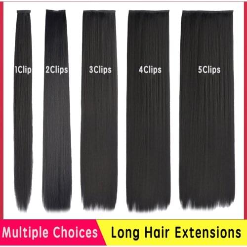 SHANGKE Synthetic Long Straight Clip In Hair Extensions False Hair Straight Black Hairpiece For Women Heat Resistant Fiber