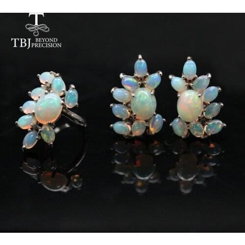 TBJ Natural opal ring and earring set, light luxury exquisite jewelry is the best gift for your loved ones anniversary