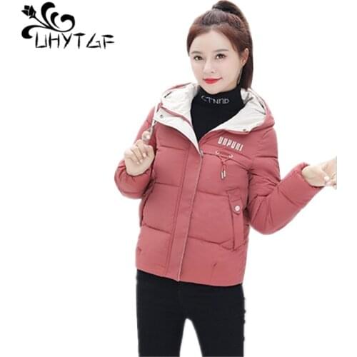 UHYTGF Winter Jacket women Thick Korean Coat Short Female Cotton padded basic tops M-3XL Plus Size Women Down cotton Parka X521