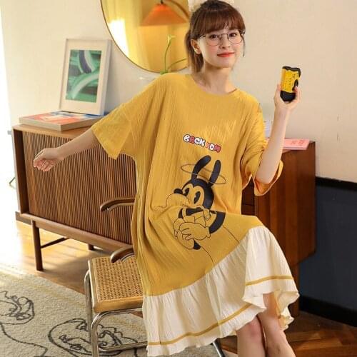 Womens Cotton Homedress Nightdress Half Sleeve Nightgowns Girls one-piece dress Sleepwear Loose Home Clothing Plus Size "M-4XL