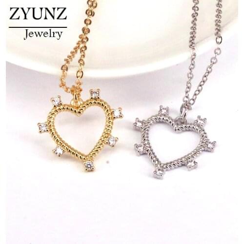 5PCS, Gold Silver Color Jewelry Shiny CZ Zirconia Love Heart Shape Pendant Necklace For Women Gift