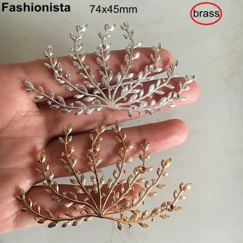 6 pcs Brass Casted Thicket With 3 Loops on Back 74x45mm Gold Silver-color Metal Crafted Laigh Tree Pendant For Filigree Jewel -M