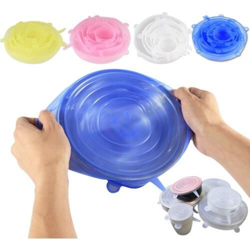 6pcs/set Silicone Stretch Lids Universal Silicone Food Wrap Lid For Cookware Bowl Pot Reusable Stretch Lid Kitchen Accessories