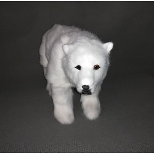 About 30x20cm plastic&furs white polar bear hard model craft ornament home desktop decoration toy gift b1118
