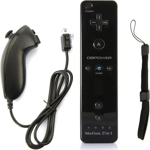 ViGRAND 5pcs 2 in 1 Black Wireless Remote Controller For Wii Built in Motion Plus Nunchuk With Shockproof Silicone Case