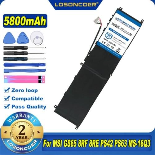 BTY-M6L 6500mAh Laptop Battery For MSI GS75 PS63 GS65 GE63-8RF P65-8RE WS65-8SK 0016Q2-019 0016Q2-079 P65 STEALTH 8RE 8RB 8RC
