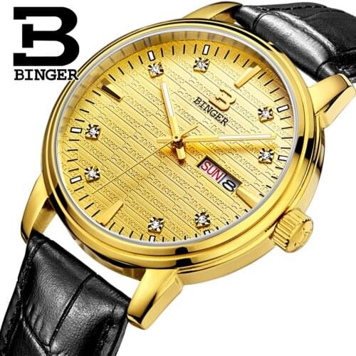 Genuine Luxury BINGER Brand Men quartz Leather strap Full steel watches Crossroad Waterproof free shipping