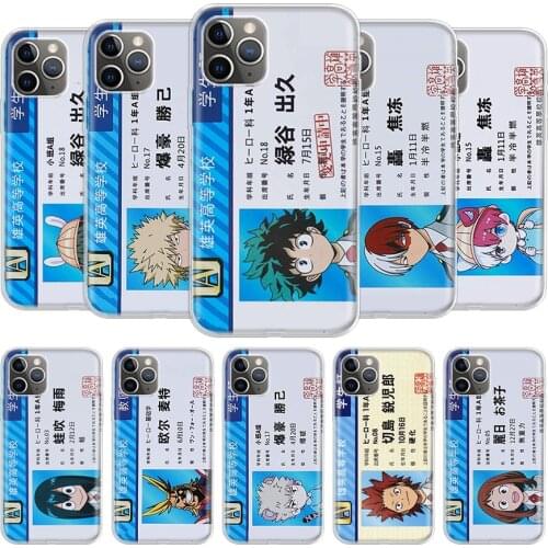 My Hero Academy Student Card ID Phone Case For iPhone 12 11 Pro 7 6 X 8 6S Plus X XS MAX + XR 5S 6G 7G SE Mini Cover Coque Capa