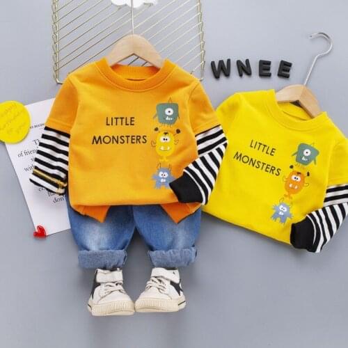 Baby Boy Cartoon Cotton Sweatershirts Jeans Clothes Set Children Spring Autumn Boys Clothing Toddler Kids Sport Outfit 1-5 Years