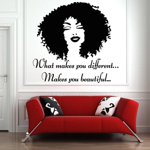 Beautiful African Girl Wall Decal African Woman Vinyl Wall Sticker Quote Beauty Salon Wall Art Modern Beaury Studio Decor C170