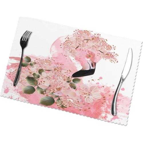 Table Mats Drink Coaster Table Placemats Fashion Spring With Flamingo And Flowers Coffee Mug Cup Coasters 6 PCS Non-slip Pads