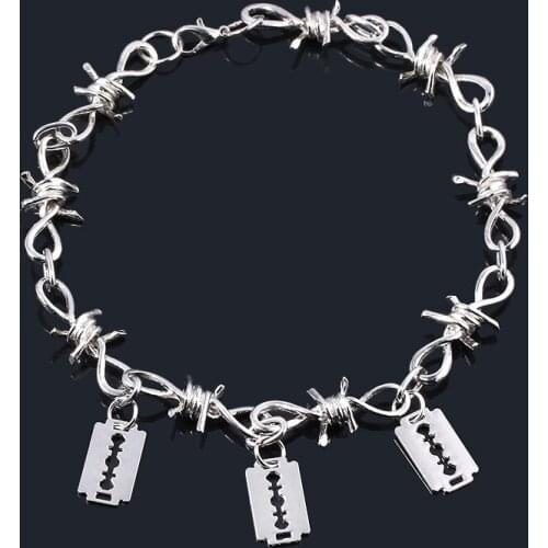 Razor Blade Pendant Necklace Fashion Silver Color Thorns Chain Jewelry Male Shaver Shape Necklace Punk Style Party Gifts