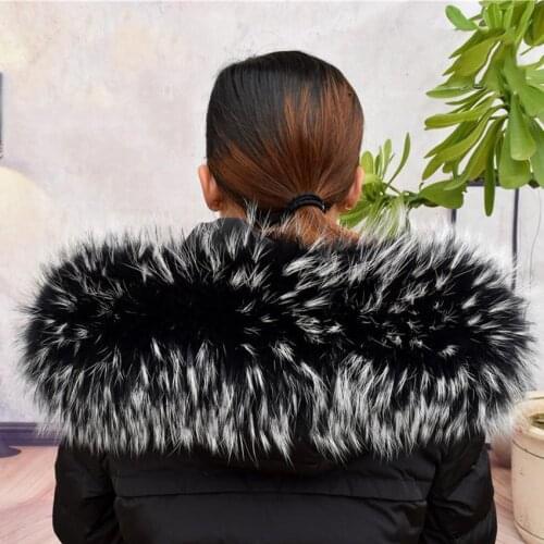 Womens Real Raccoon Fur Collar Female Winter Warm Fur Scarves Shawl Fashion Girls Jacket Coat Fur Hood Trims Hat Scarps Collar