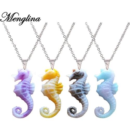 Menglina 4 Colors Resin Seahorse Pendant Necklace Marine Animal Life Flatback Resin Charm Necklaces & Pendants For Little Girls
