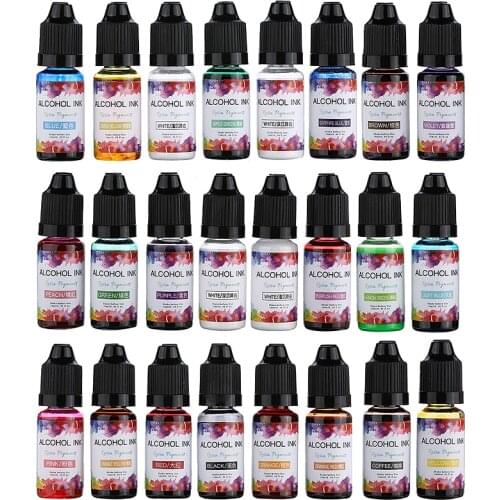 24 Colors 10 ML/bottle For Soap Making DIY Art Craft Supplies Epoxy Resin Alcohol Ink Pigment Liquid Colorant Kit