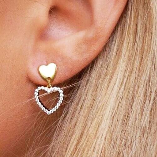 Bls-miracle New 2021 Fashion Simple Gold Crystal Heart Pendant Cute Earring Set For Women Geometric Earrings Jewelry Gift