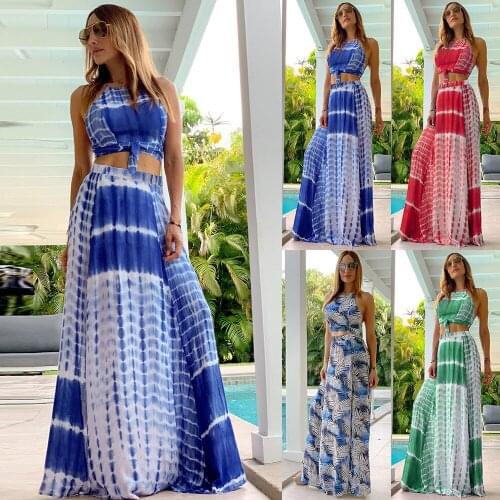2021 Sexy Off-shoulder Top and Long Skirt Suit Party Dress Suit Ladies Summer Beach Skirt Suit Fashion Print Two-piece Suit