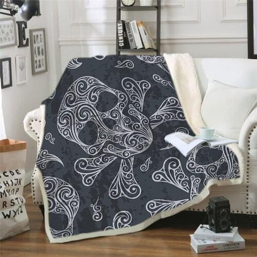 Skull Plush Blanket Sherpa Blanket Gothic Bedding Black White Mystic Bed Blanket For Boy Mantas De Cama