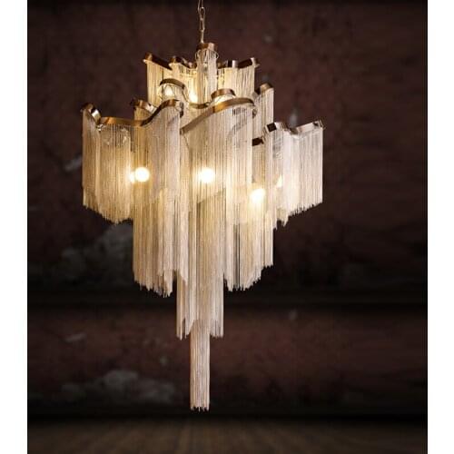 Nordic Luxury Pendant Lights Hotel Hall Castle Stair Chain Fringed Pendant Hanging Lights Home Dining Room Hotel Hall Decoration