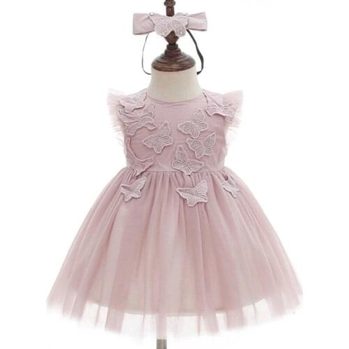Pink Princess Dress Baby Girl Christening Gowns Knee-length Tutu Dress for Baby Shower Baptism Dress lace long sleeve