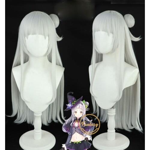 Murasaki Shion VTuber Hololive Cosplay Silver Long Heat Resistant Synthetic Hair Wig Halloween Party + Free Wig Cap