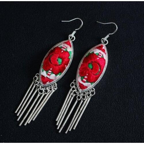 Hot sell new - Retro ball tassel embroidery ethnic Miao silver love Fish earrings fine jewelry handmade fashion best birthday
