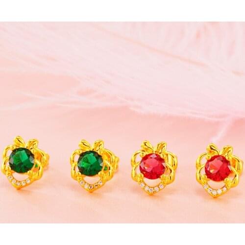 24K gold earrings for women green red Crystal Studs Earrings With Big Zirconia for Women Rhinestone Gold Ear wedding jewelry