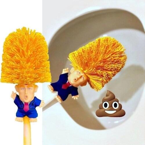 Funny Donald Trump Toilet Brush Cleaner Scrubber Trump Toilet Bowl Brush Bathroom WC Cleaning Brush with Holder Set Home Gift