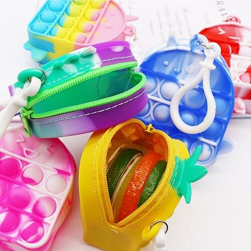 Mini Wallet Kids Bag Cute Push Bubble Sensory Fidget Toys-Silicone Coin Purse Squishy Decompression Christmas Halloween Gift