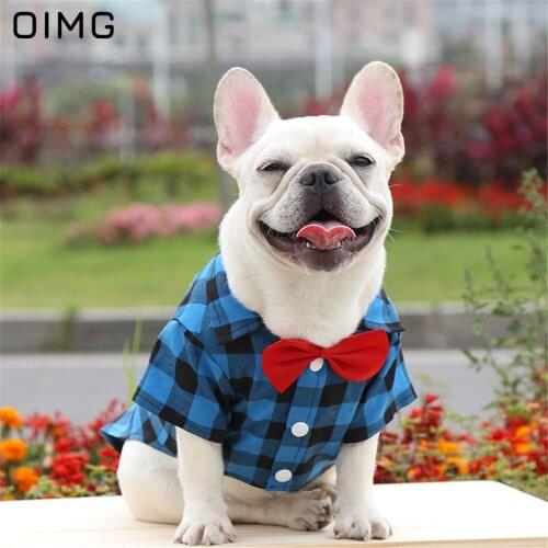 OIMG Dog Wedding Shirts Gentleman Pet Suit Plaid Dog Blouse Party Small Meduim Large Dog Clothes For Spitz French Bulldog