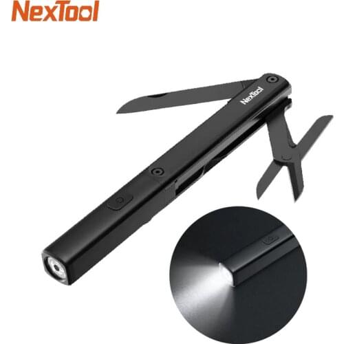 NEXTOOL 3-in-1 Pen Flashlight Mini Tactical EDC 2 Modes Type-C Charging LED Flashlight with Folding Knife Scissors