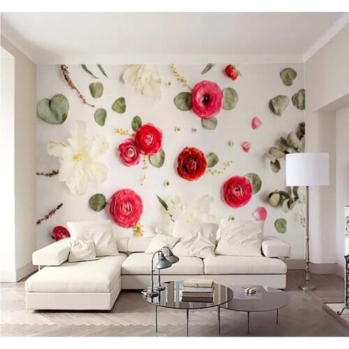 XUESU 3d creative ranunculus rose leaf dried flower TV background wall custom wallpaper mural 8D waterproof wall covering