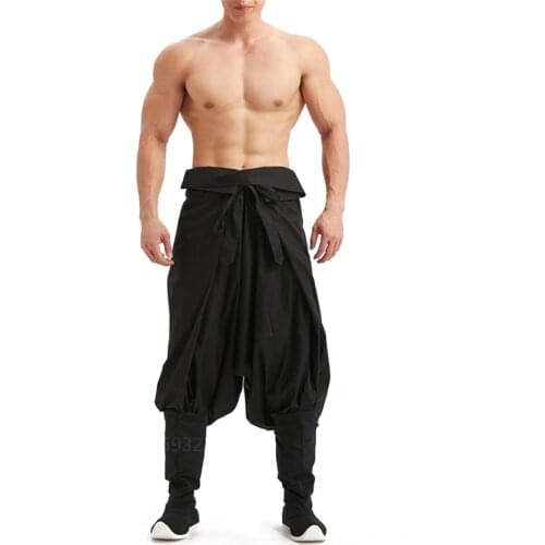 Japanese Traditional New Pants White Black Gray Samurai Wide Leg Pants Pure Color Trousers Loose One Size Man Male Casual Kimono
