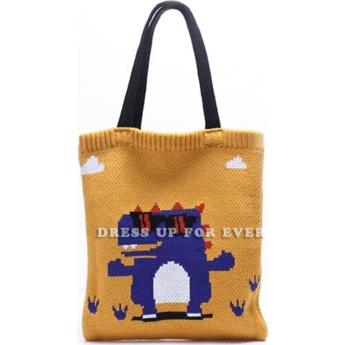 Female Bag Wool Knitting Large Capacity Tote Bags Cotton Cloth Bags For Women Shoulder Bag Cute Lovely Student Shopper Handbag