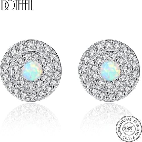 DOTEFFIL Real 925 Sterling Silver Stud Earrings for Women Fire Opal Round Shape Charming Women Post Earring Engagement Jewelry