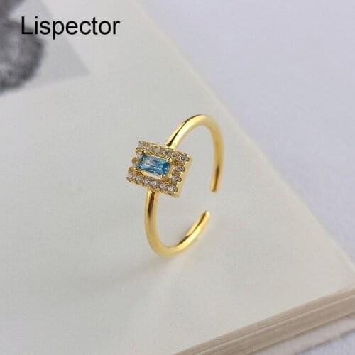 Lispector 925 Sterling Silver Light Blue Square Zircon Rings for Women Minimalist Ring Matching Party Club Female Jewelry Gifts