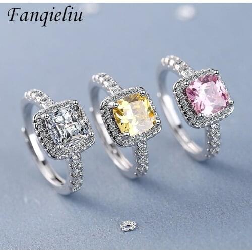 Fanqieliu Square Crystal Jewelry Wedding Bands Women Real 925 Sterling Silver Ring For Girl FQL21267