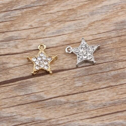 10pcs/Bag Full Clear Rhinestone Pendant Charms Earring Making Pentagram Metal Pendant For Bracelets Hair Jewelry Accessory YZ079